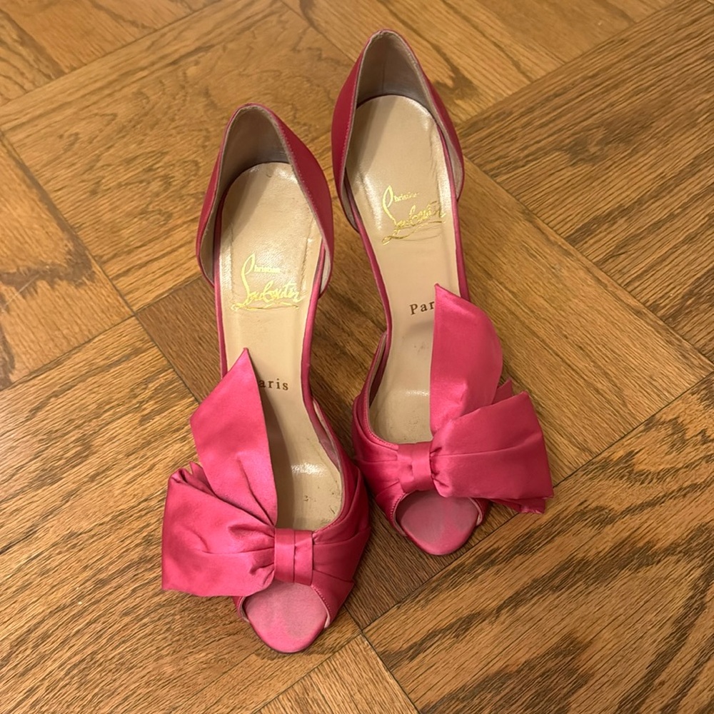 Authentic Christian Louboutin Pink D’Orsay Bow Heels 37.5 with original dust bag
